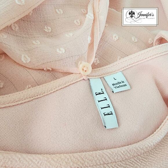 Elle Women's Pink Sheer Swiss Dot Long Sleeve Blouse with Scarf Size L - Picture 12 of 15